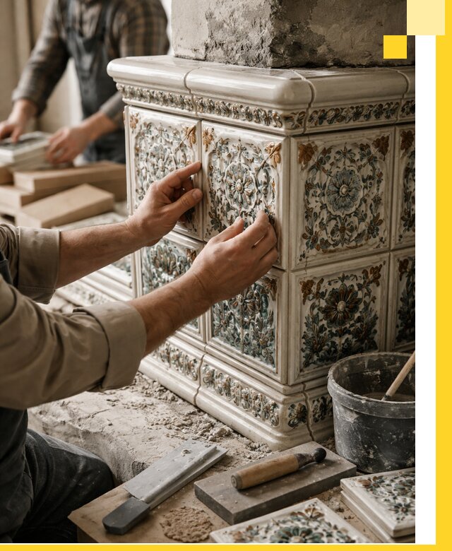 Изразцовые камины под ключ в Воркуте: проект и монтаж