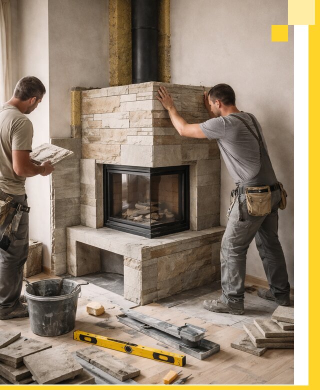 Угловые камины под ключ проект, монтаж и отделка в Воркуте