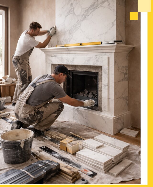 Отделка каминов в Воркуте качественные облицовочные работы