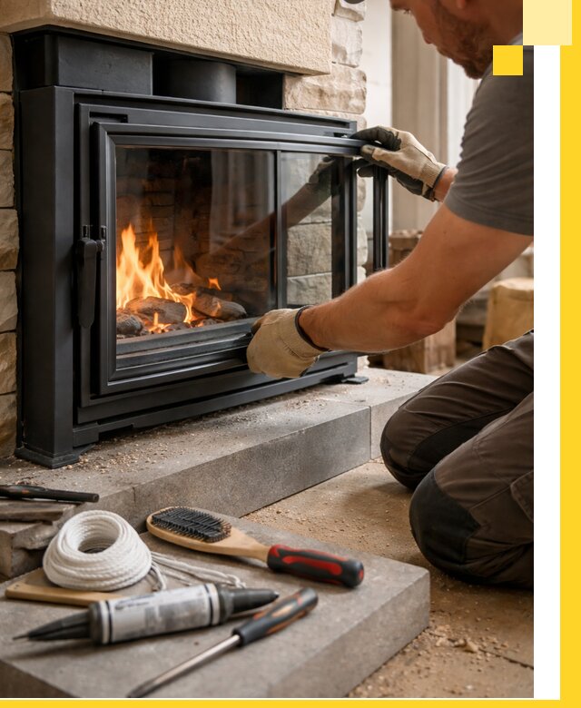 Производство, монтаж и доставка каминов со стеклом в Воркуте