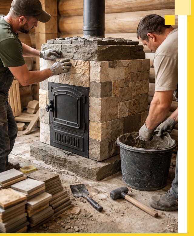 Облицовка банной печи под ключ в Воркуте: камень и плитка