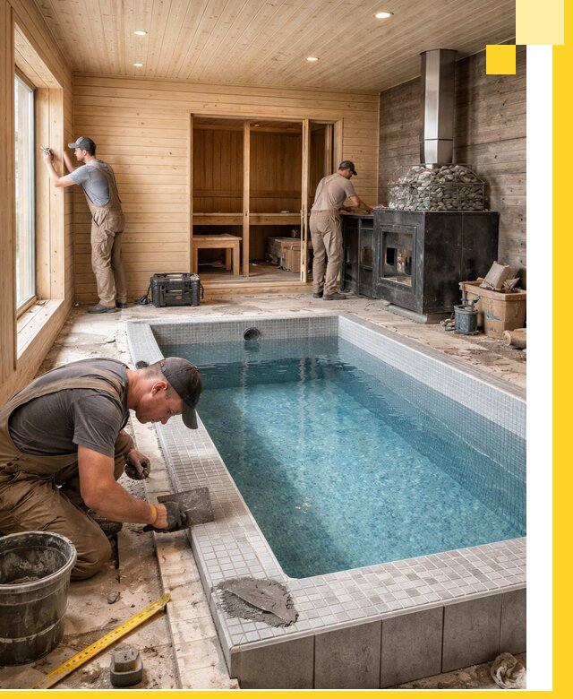 Проект бани с бассейном и сауной в Воркуте под ключ