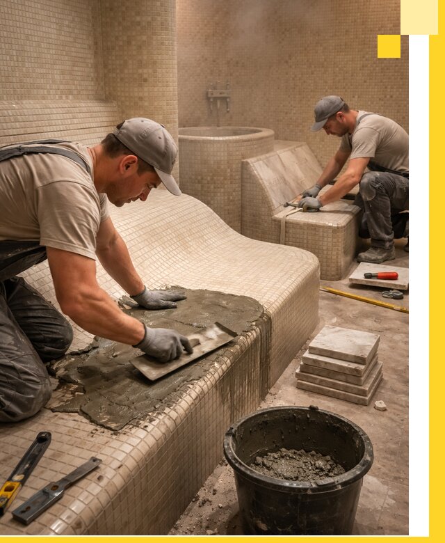 Лежаки для хамама под ключ в Воркуте, проект и монтаж