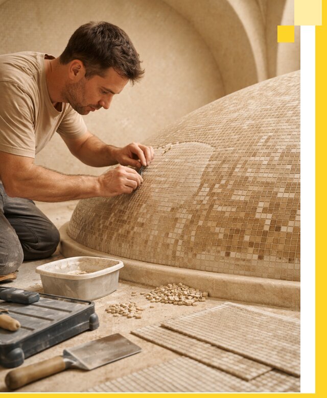 Профессиональная укладка мозаики для хамама под ключ в Воркуте